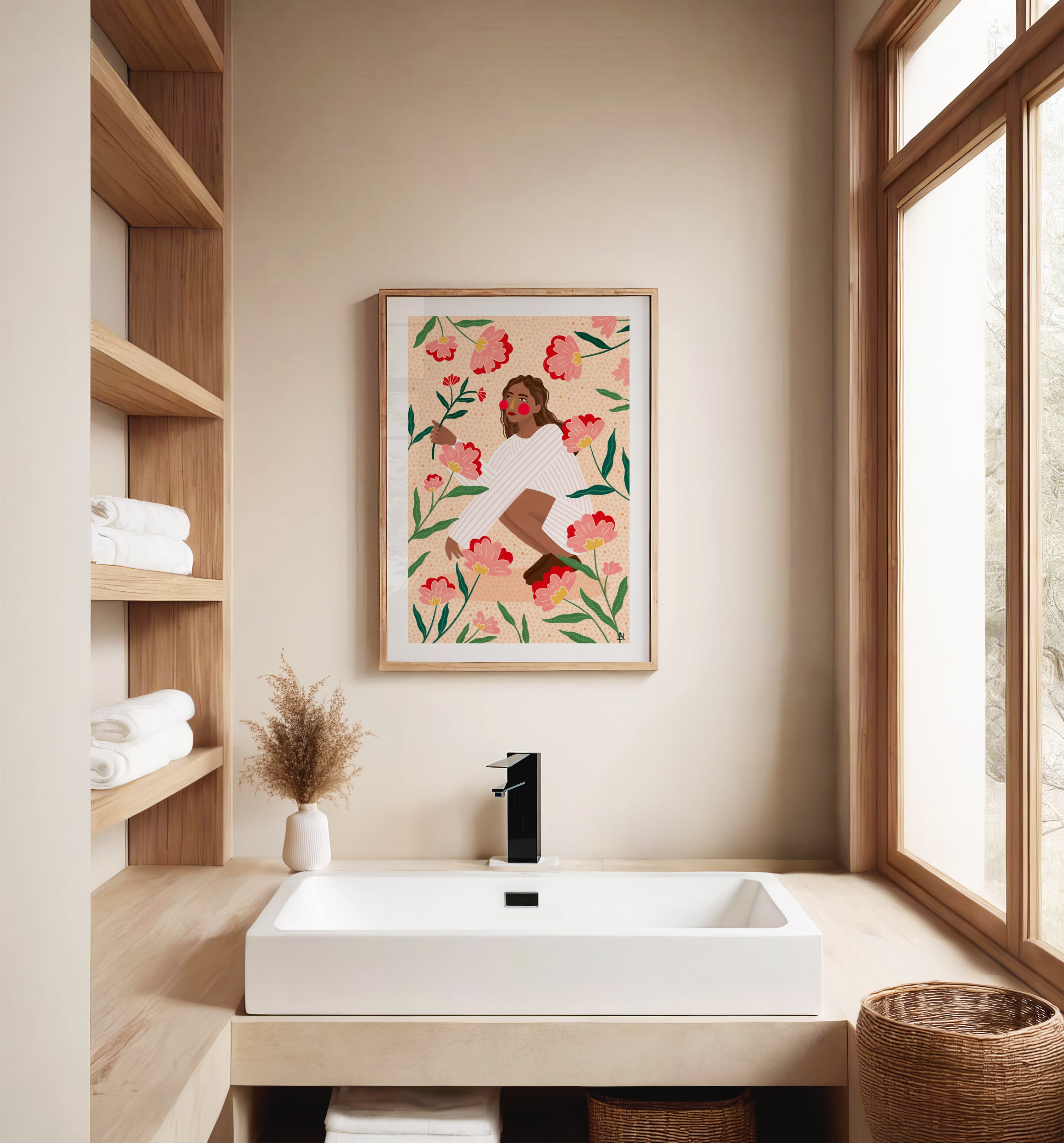 THE WOMAN SURROUNDED BY FLOWERS