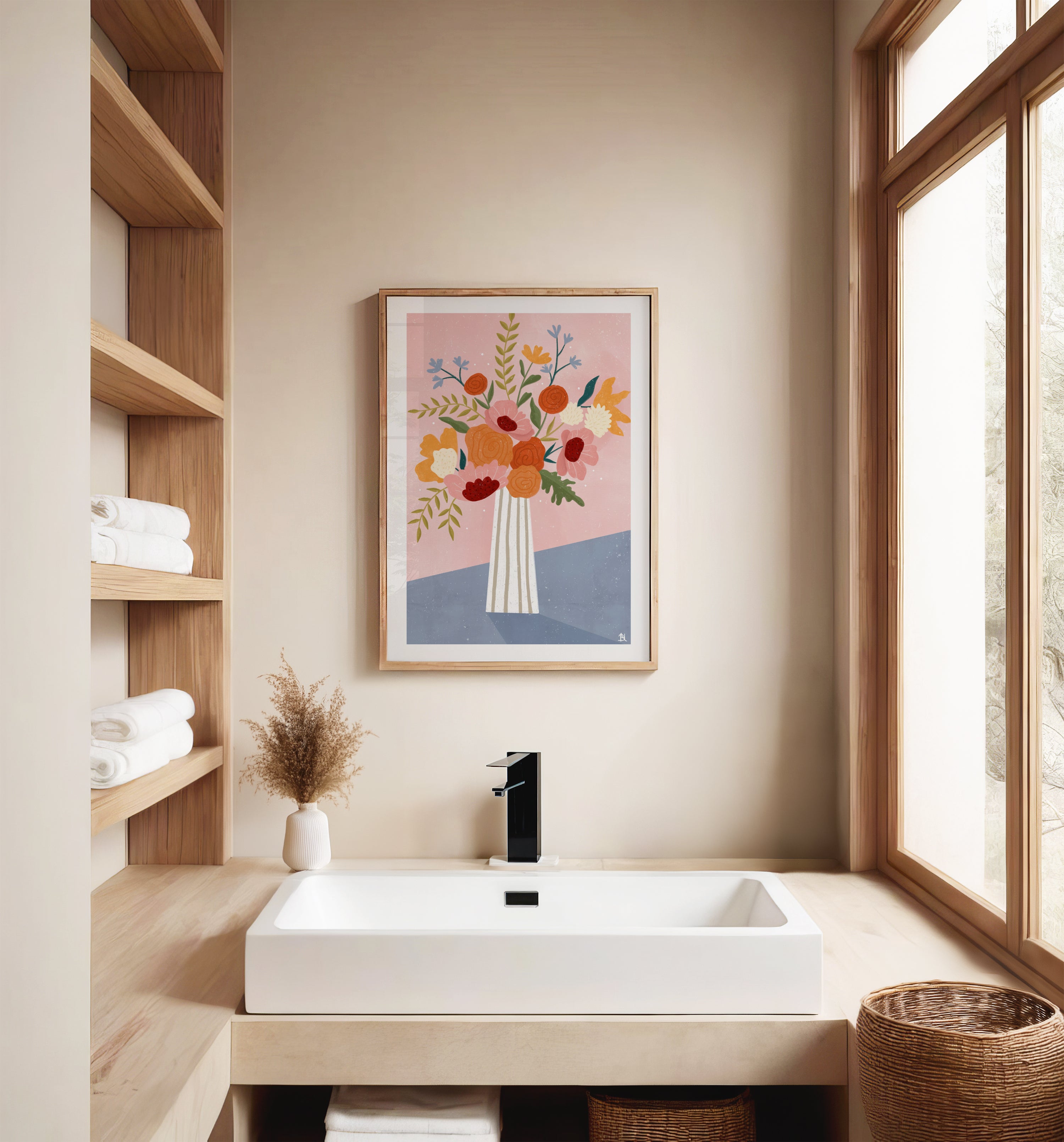 LINE VASE WITH FLOWERS
