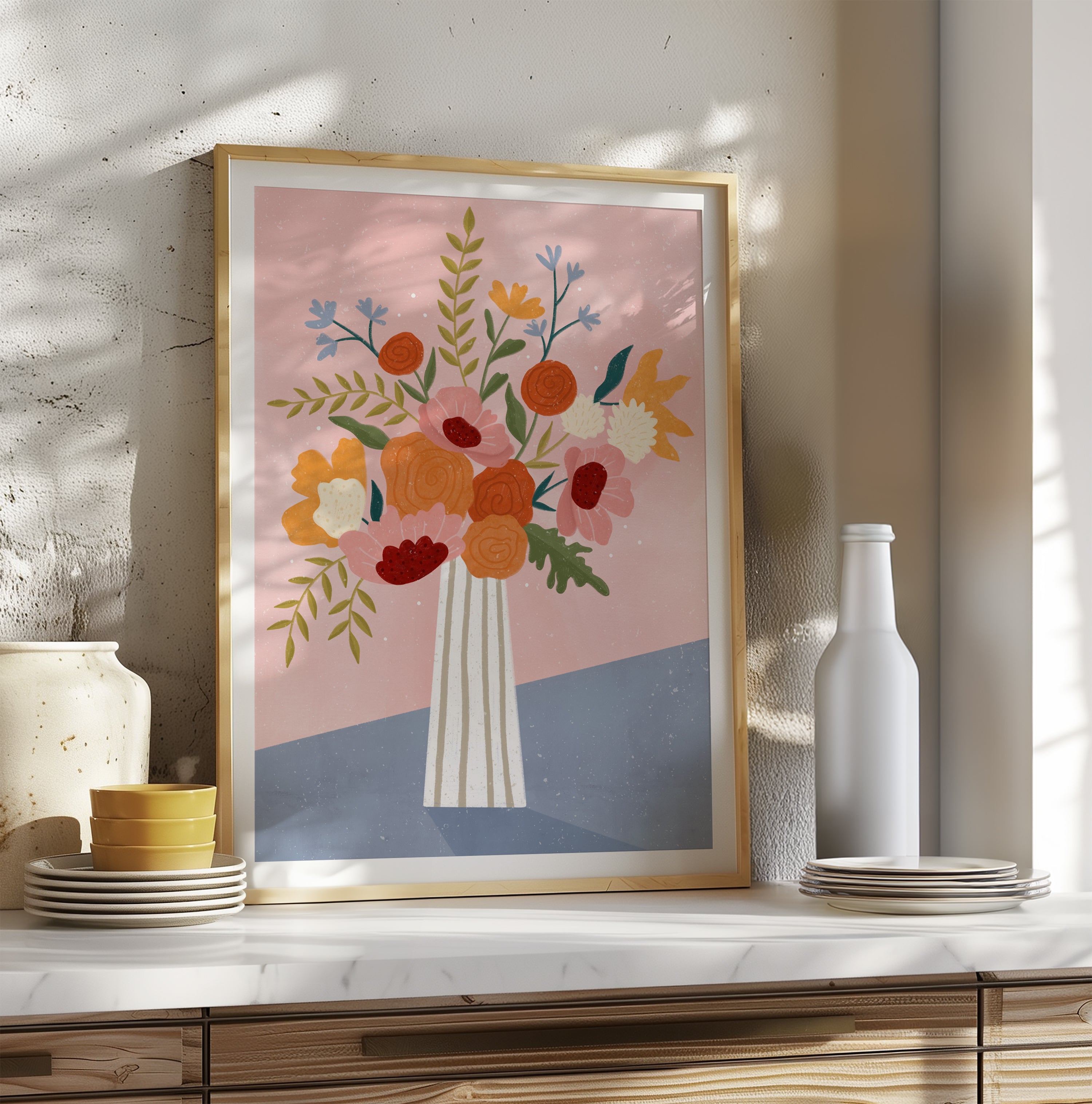 LINE VASE WITH FLOWERS