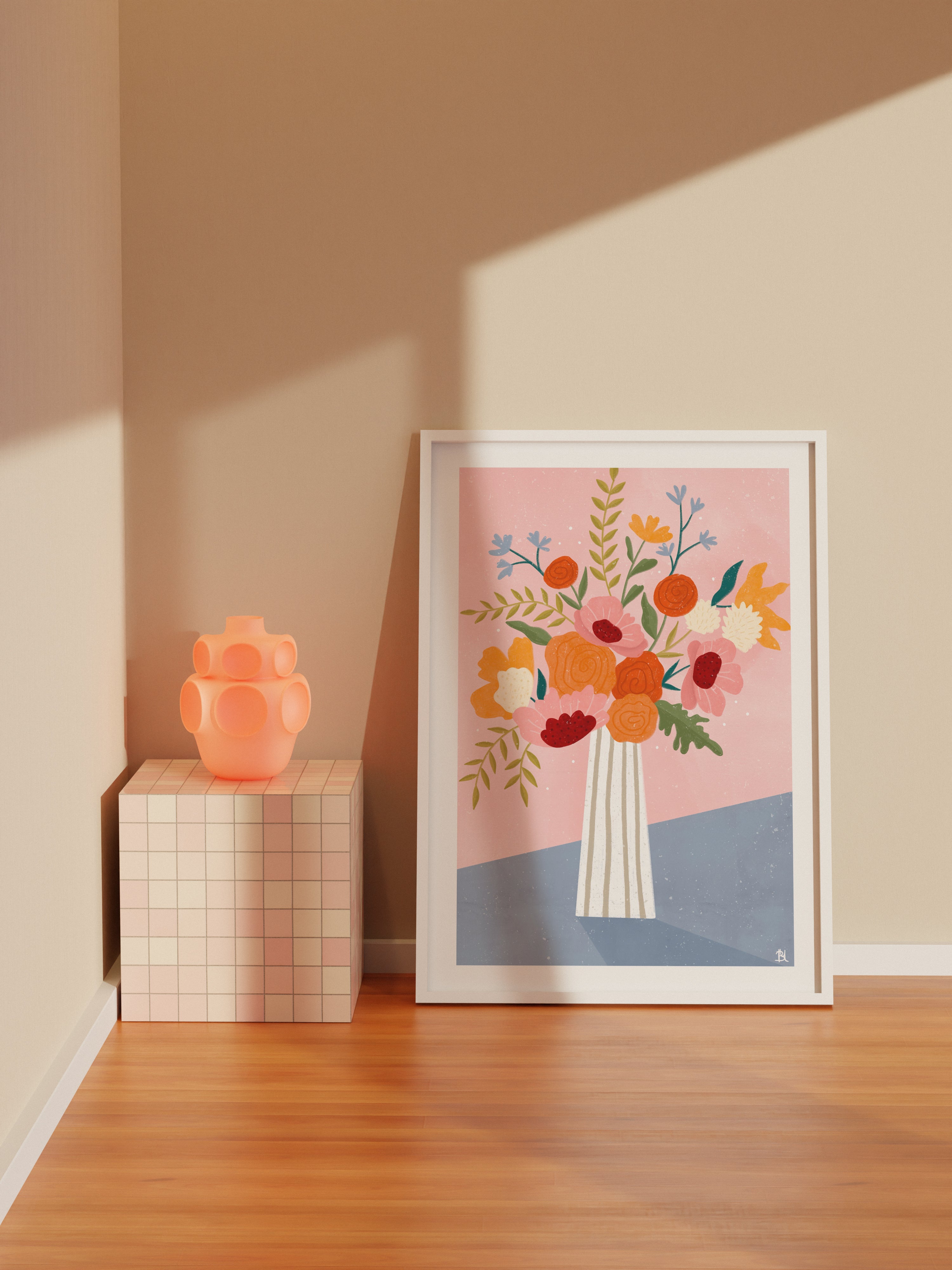 LINE VASE WITH FLOWERS