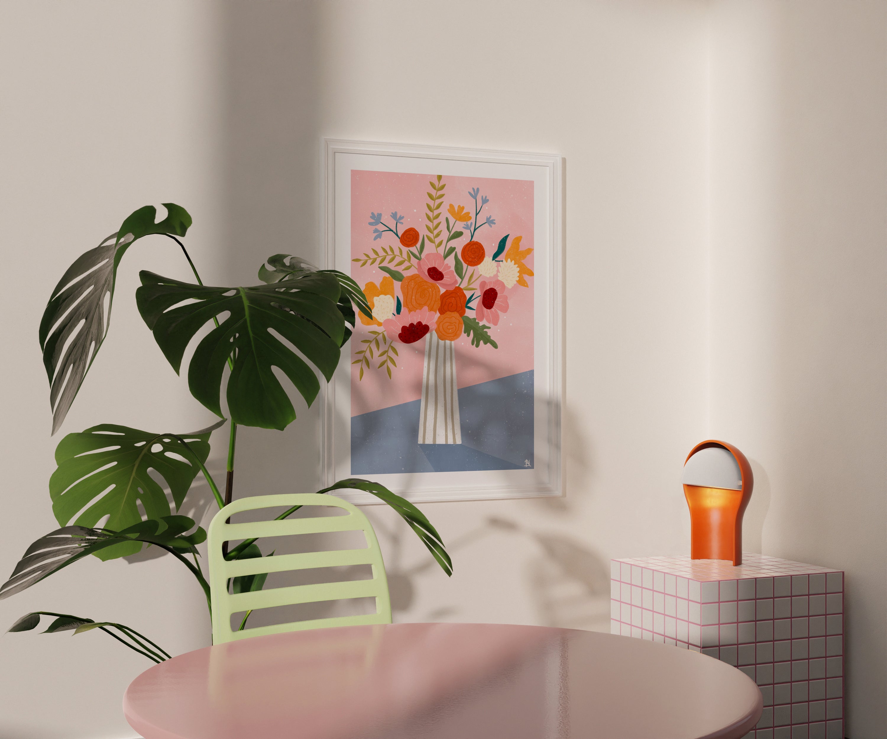 LINE VASE WITH FLOWERS