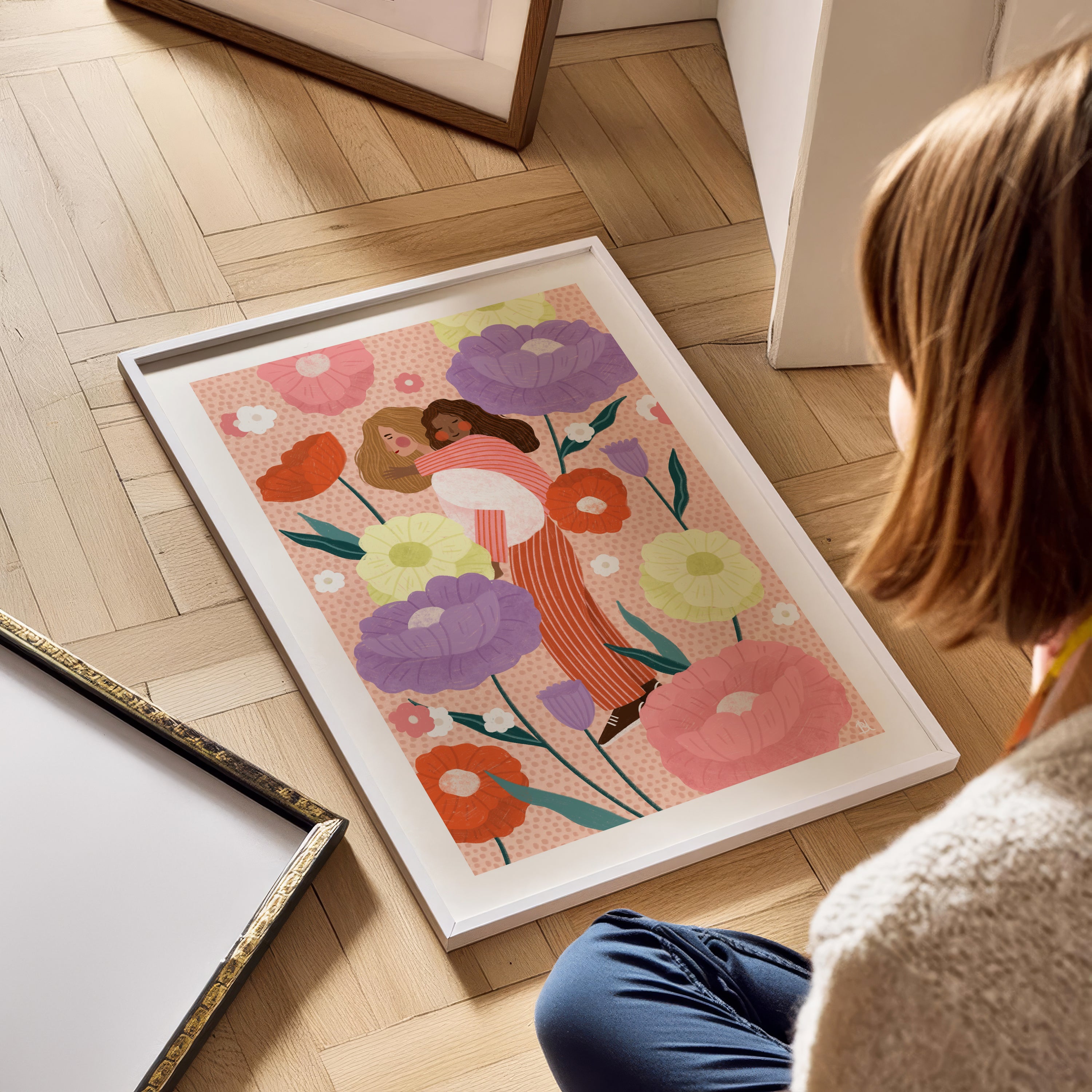 MUM AND DAUGHTER IN FLORAL GARDEN