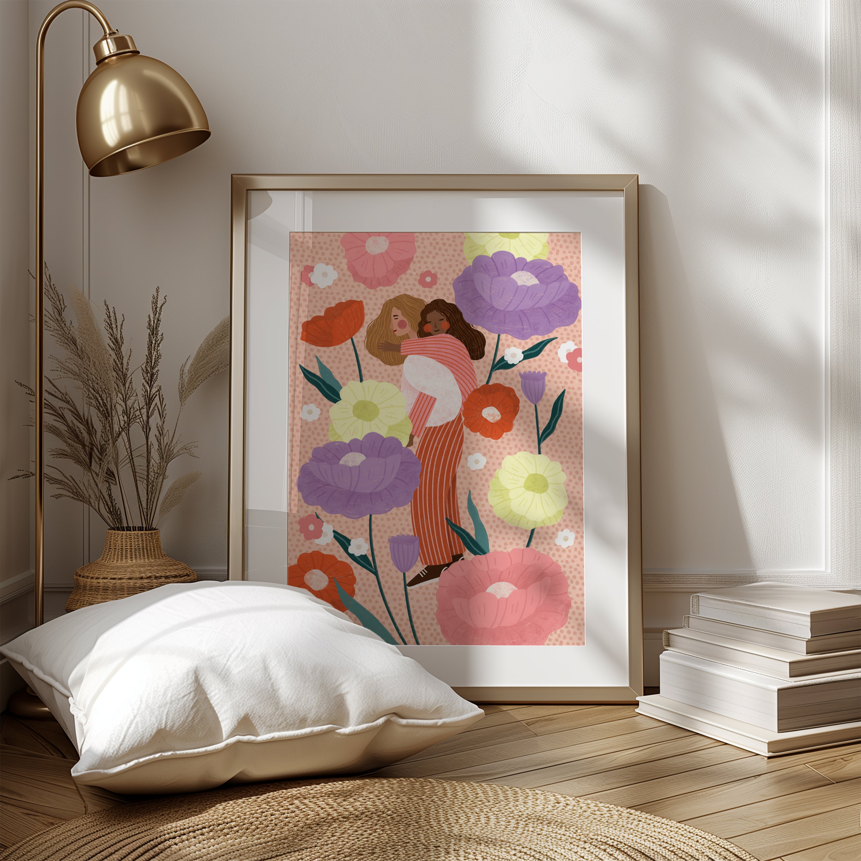 MUM AND DAUGHTER IN FLORAL GARDEN