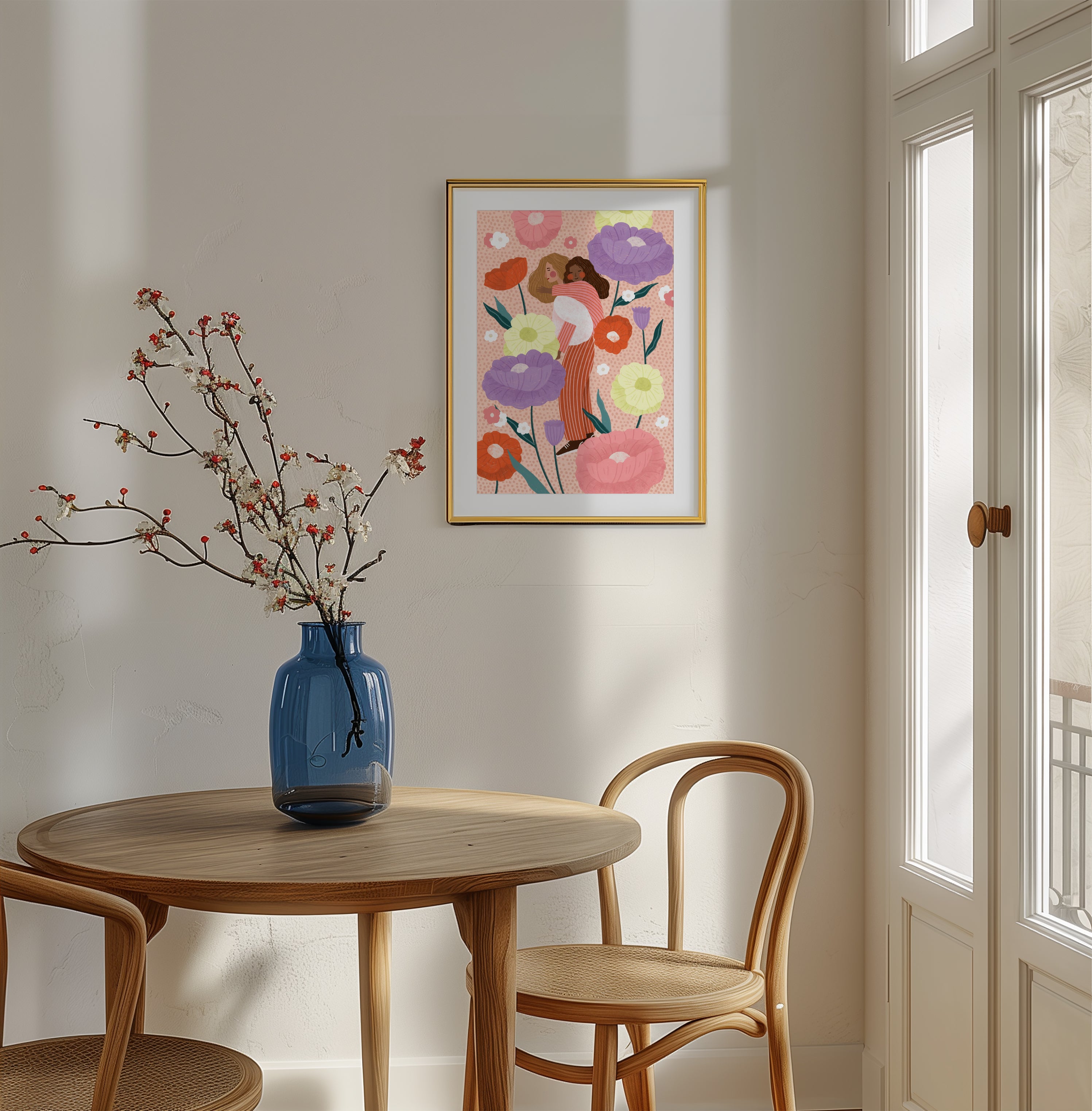 MUM AND DAUGHTER IN FLORAL GARDEN