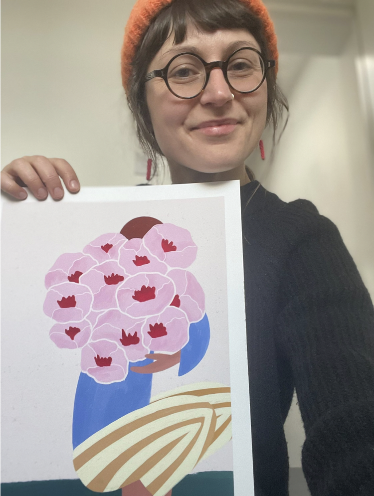 WOMAN WITH BOUQUET OF FLOWERS