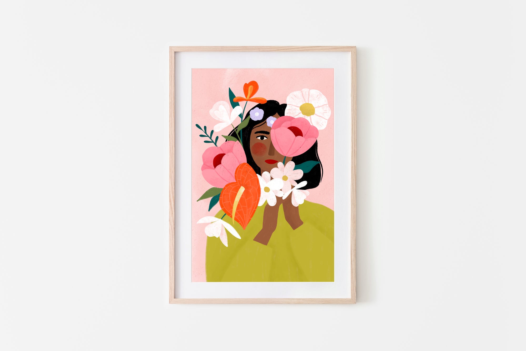 WOMAN HIDING BEHIND FLOWERS